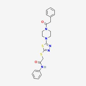 molecular formula C22H23N5O2S2 B2584804 N-phenyl-2-((5-(4-(2-phenylacetyl)piperazin-1-yl)-1,3,4-thiadiazol-2-yl)thio)acetamide CAS No. 1105225-77-1