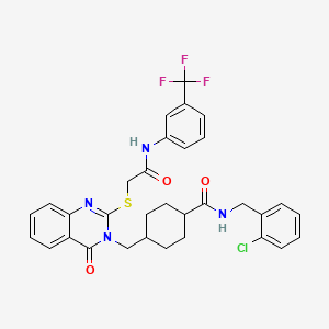 molecular formula C32H30ClF3N4O3S B2584806 N-(2-chlorobenzyl)-4-((4-oxo-2-((2-oxo-2-((3-(trifluoromethyl)phenyl)amino)ethyl)thio)quinazolin-3(4H)-yl)methyl)cyclohexanecarboxamide CAS No. 422282-51-7