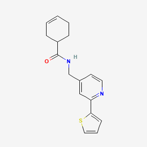 molecular formula C17H18N2OS B2584814 N-((2-(thiophen-2-yl)pyridin-4-yl)methyl)cyclohex-3-enecarboxamide CAS No. 1904296-13-4