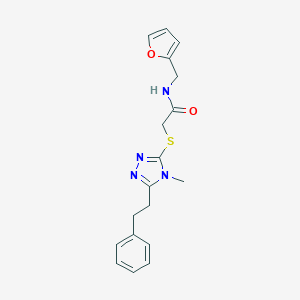 molecular formula C18H20N4O2S B258483 N-(2-furylmethyl)-2-{[4-methyl-5-(2-phenylethyl)-4H-1,2,4-triazol-3-yl]sulfanyl}acetamide 
