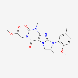 molecular formula C20H21N5O5 B2584836 methyl 2-(8-(2-methoxy-5-methylphenyl)-1,7-dimethyl-2,4-dioxo-1H-imidazo[2,1-f]purin-3(2H,4H,8H)-yl)acetate CAS No. 896306-22-2