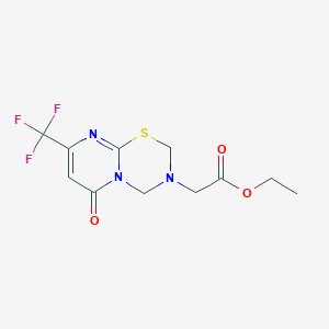 molecular formula C11H12F3N3O3S B2584855 Ethyl 2-[6-oxo-8-(trifluoromethyl)-2,4-dihydropyrimido[2,1-b][1,3,5]thiadiazin-3-yl]acetate CAS No. 1622837-13-1