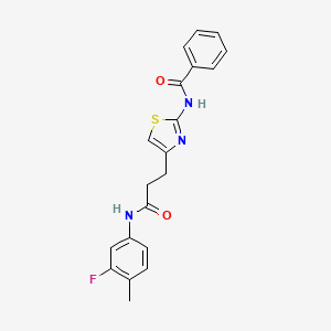 molecular formula C20H18FN3O2S B2584868 N-(4-(3-((3-fluoro-4-methylphenyl)amino)-3-oxopropyl)thiazol-2-yl)benzamide CAS No. 1021256-72-3