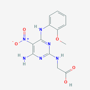 molecular formula C13H14N6O5 B2584883 2-((4-Amino-6-((2-methoxyphenyl)amino)-5-nitropyrimidin-2-yl)amino)acetic acid CAS No. 714924-42-2