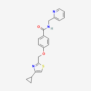 molecular formula C20H19N3O2S B2584885 4-((4-cyclopropylthiazol-2-yl)methoxy)-N-(pyridin-2-ylmethyl)benzamide CAS No. 1251576-27-8