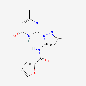 molecular formula C14H13N5O3 B2584887 N-[5-methyl-2-(6-methyl-4-oxo-1H-pyrimidin-2-yl)pyrazol-3-yl]furan-2-carboxamide CAS No. 1004154-61-3