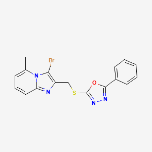 molecular formula C17H13BrN4OS B2584903 2-[(3-溴-5-甲基咪唑并[1,2-a]吡啶-2-基)甲基硫代]-5-苯基-1,3,4-恶二唑 CAS No. 893709-13-2