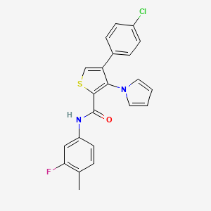 molecular formula C22H16ClFN2OS B2584912 4-(4-chlorophenyl)-N-(3-fluoro-4-methylphenyl)-3-(1H-pyrrol-1-yl)thiophene-2-carboxamide CAS No. 1291842-24-4