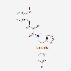 molecular formula C22H21FN2O6S B2584915 N-[2-[(4-fluorophenyl)sulfonyl]-2-(2-furyl)ethyl]-N'-(2-methoxybenzyl)ethanediamide CAS No. 896312-80-4