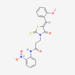 molecular formula C20H17N3O5S2 B2584919 3-[(5Z)-5-[(2-甲氧基苯基)亚甲基]-4-氧代-2-硫代亚甲基-1,3-噻唑烷-3-基]-N-(2-硝基苯基)丙酰胺 CAS No. 681480-29-5