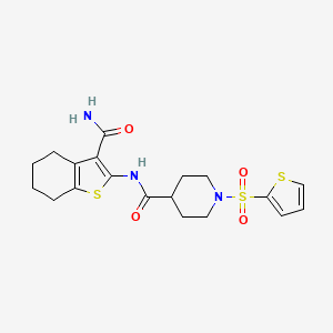 molecular formula C19H23N3O4S3 B2584921 N-(3-carbamoyl-4,5,6,7-tetrahydrobenzo[b]thiophen-2-yl)-1-(thiophen-2-ylsulfonyl)piperidine-4-carboxamide CAS No. 899958-87-3