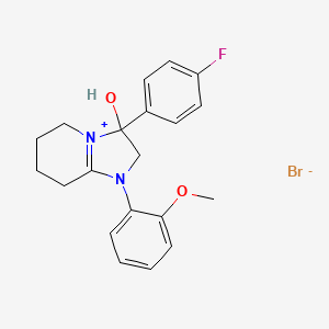 molecular formula C20H22BrFN2O2 B2584924 3-(4-Fluorophenyl)-3-hydroxy-1-(2-methoxyphenyl)-2,3,5,6,7,8-hexahydroimidazo[1,2-a]pyridin-1-ium bromide CAS No. 2359672-76-5