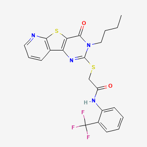 molecular formula C22H19F3N4O2S2 B2584949 2-((3-butyl-4-oxo-3,4-dihydropyrido[3',2':4,5]thieno[3,2-d]pyrimidin-2-yl)thio)-N-(2-(trifluoromethyl)phenyl)acetamide CAS No. 1243059-94-0