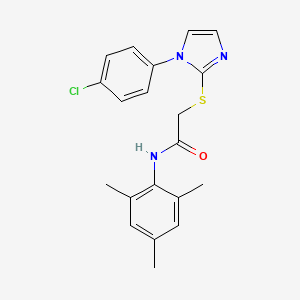 molecular formula C20H20ClN3OS B2584951 2-[1-(4-chlorophenyl)imidazol-2-yl]sulfanyl-N-(2,4,6-trimethylphenyl)acetamide CAS No. 688337-52-2