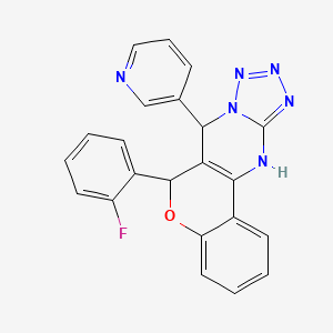 molecular formula C22H15FN6O B2584952 6-(2-fluorophenyl)-7-(pyridin-3-yl)-7,12-dihydro-6H-chromeno[4,3-d]tetrazolo[1,5-a]pyrimidine CAS No. 923172-69-4