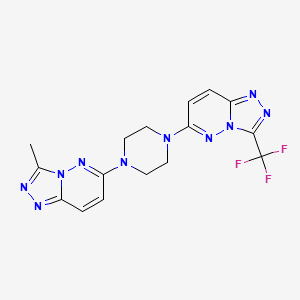 molecular formula C16H15F3N10 B2584984 3-Methyl-6-[4-[3-(trifluoromethyl)-[1,2,4]triazolo[4,3-b]pyridazin-6-yl]piperazin-1-yl]-[1,2,4]triazolo[4,3-b]pyridazine CAS No. 2380192-37-8