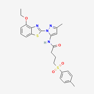 molecular formula C24H26N4O4S2 B2584989 N-(1-(4-ethoxybenzo[d]thiazol-2-yl)-3-methyl-1H-pyrazol-5-yl)-4-tosylbutanamide CAS No. 1169978-08-8