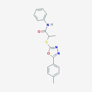 molecular formula C18H17N3O2S B258499 2-[[5-(4-methylphenyl)-1,3,4-oxadiazol-2-yl]sulfanyl]-N-phenylpropanamide 