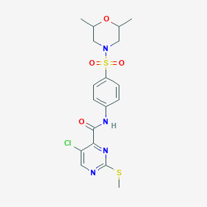 molecular formula C18H21ClN4O4S2 B2585001 5-chloro-N-{4-[(2,6-dimethylmorpholin-4-yl)sulfonyl]phenyl}-2-(methylsulfanyl)pyrimidine-4-carboxamide CAS No. 879953-23-8