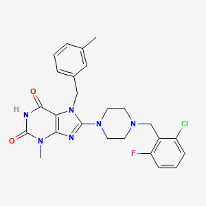 molecular formula C25H26ClFN6O2 B2585002 8-{4-[(6-氯-2-氟苯基)甲基]哌嗪基}-3-甲基-7-[(3-甲基苯基)甲基]-1,3,7-三氢嘌呤-2,6-二酮 CAS No. 886908-10-7