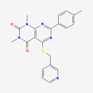 molecular formula C21H19N5O2S B2585009 1,3-Dimethyl-7-(4-methylphenyl)-5-(pyridin-3-ylmethylsulfanyl)pyrimido[4,5-d]pyrimidine-2,4-dione CAS No. 872694-57-0