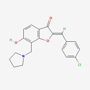 molecular formula C20H18ClNO3 B2585011 (Z)-2-(4-chlorobenzylidene)-6-hydroxy-7-(pyrrolidin-1-ylmethyl)benzofuran-3(2H)-one CAS No. 887214-19-9