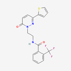 molecular formula C18H14F3N3O2S B2585012 N-(2-(6-oxo-3-(thiophen-2-yl)pyridazin-1(6H)-yl)ethyl)-2-(trifluoromethyl)benzamide CAS No. 946341-07-7