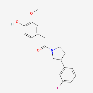 molecular formula C19H20FNO3 B2585015 1-(3-(3-Fluorophenyl)pyrrolidin-1-yl)-2-(4-hydroxy-3-methoxyphenyl)ethanone CAS No. 2034468-10-3