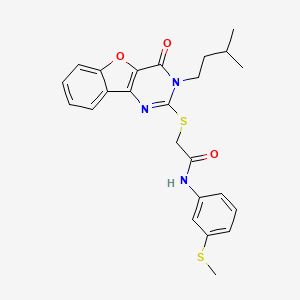 molecular formula C24H25N3O3S2 B2585023 2-{[3-(3-methylbutyl)-4-oxo-3,4-dihydro[1]benzofuro[3,2-d]pyrimidin-2-yl]sulfanyl}-N-[3-(methylsulfanyl)phenyl]acetamide CAS No. 900003-41-0