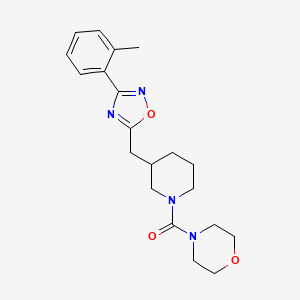 molecular formula C20H26N4O3 B2585035 吗啉代(3-((3-(邻甲苯基)-1,2,4-恶二唑-5-基)甲基)哌啶-1-基)甲酮 CAS No. 1705069-76-6