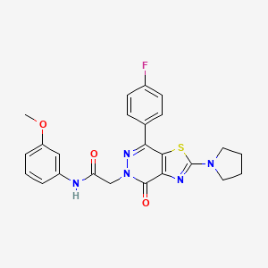 molecular formula C24H22FN5O3S B2585046 2-(7-(4-氟苯基)-4-氧代-2-(吡咯烷-1-基)噻唑并[4,5-d]嘧啶-5(4H)-基)-N-(3-甲氧基苯基)乙酰胺 CAS No. 1171164-97-8