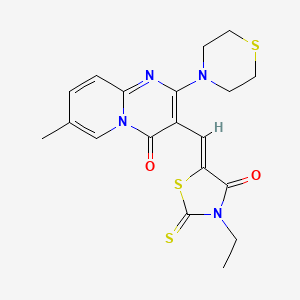 molecular formula C19H20N4O2S3 B2585062 (Z)-3-乙基-5-((7-甲基-4-氧代-2-硫代吗啉-4H-吡啶并[1,2-a]嘧啶-3-基)亚甲基)-2-硫代噻唑烷-4-酮 CAS No. 844462-56-2