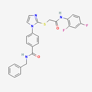 molecular formula C25H20F2N4O2S B2585073 N-苄基-4-(2-((2-((2,4-二氟苯基)氨基)-2-氧代乙基)硫代)-1H-咪唑-1-基)苯甲酰胺 CAS No. 1206991-54-9