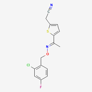 molecular formula C15H12ClFN2OS B2585077 2-(5-{[(2-Chloro-4-fluorobenzyl)oxy]ethanimidoyl}-2-thienyl)acetonitrile CAS No. 337924-55-7