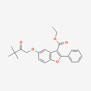 molecular formula C23H24O5 B2585123 Ethyl 5-(3,3-dimethyl-2-oxobutoxy)-2-phenyl-1-benzofuran-3-carboxylate CAS No. 308298-05-7