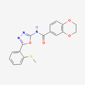molecular formula C18H15N3O4S B2585124 N-[5-(2-methylsulfanylphenyl)-1,3,4-oxadiazol-2-yl]-2,3-dihydro-1,4-benzodioxine-6-carboxamide CAS No. 886909-95-1