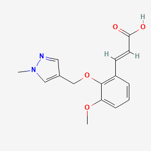 molecular formula C15H16N2O4 B2585126 3-{3-methoxy-2-[(1-methyl-1H-pyrazol-4-yl)methoxy]phenyl}prop-2-enoic acid CAS No. 1158130-76-7