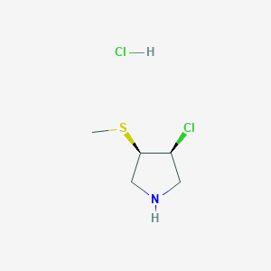 molecular formula C5H11Cl2NS B2585127 (3S,4R)-3-氯-4-甲硫基吡咯烷;盐酸盐 CAS No. 2470279-92-4