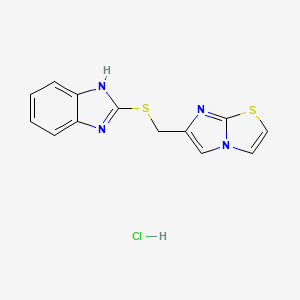 molecular formula C13H11ClN4S2 B2585129 6-(((1H-benzo[d]imidazol-2-yl)thio)methyl)imidazo[2,1-b]thiazole hydrochloride CAS No. 1216751-98-2