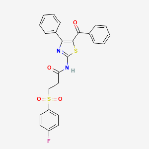 molecular formula C25H19FN2O4S2 B2585166 N-(5-苯甲酰基-4-苯噻唑-2-基)-3-((4-氟苯基)磺酰基)丙酰胺 CAS No. 895474-09-6
