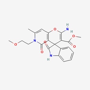 molecular formula C21H21N3O6 B2585170 Methyl 2'-amino-6'-(2-methoxyethyl)-7'-methyl-2,5'-dioxo-5',6'-dihydrospiro[indoline-3,4'-pyrano[3,2-c]pyridine]-3'-carboxylate CAS No. 873571-70-1
