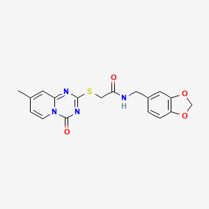 molecular formula C18H16N4O4S B2585173 N-(1,3-benzodioxol-5-ylmethyl)-2-(8-methyl-4-oxopyrido[1,2-a][1,3,5]triazin-2-yl)sulfanylacetamide CAS No. 896331-72-9