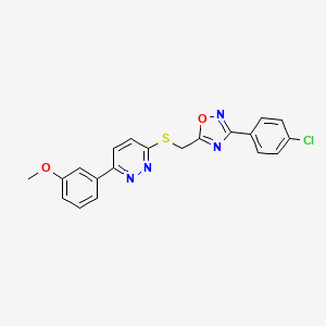 molecular formula C20H15ClN4O2S B2585176 3-(4-Chlorophenyl)-5-(((6-(3-methoxyphenyl)pyridazin-3-yl)thio)methyl)-1,2,4-oxadiazole CAS No. 1111419-90-9