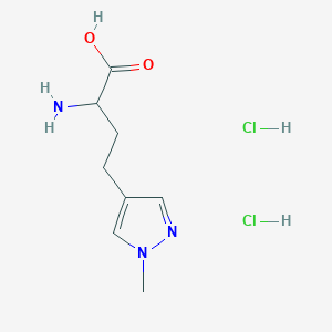 molecular formula C8H15Cl2N3O2 B2585178 2-Amino-4-(1-methylpyrazol-4-yl)butanoic acid;dihydrochloride CAS No. 2375258-96-9