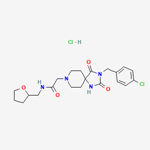 molecular formula C21H28Cl2N4O4 B2585186 2-(3-(4-chlorobenzyl)-2,4-dioxo-1,3,8-triazaspiro[4.5]decan-8-yl)-N-((tetrahydrofuran-2-yl)methyl)acetamide hydrochloride CAS No. 1189917-57-4