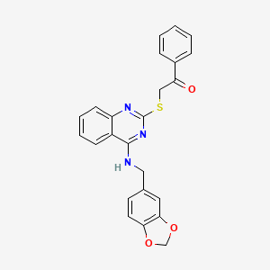 molecular formula C24H19N3O3S B2585187 2-[4-(1,3-Benzodioxol-5-ylmethylamino)quinazolin-2-yl]sulfanyl-1-phenylethanone CAS No. 896698-41-2