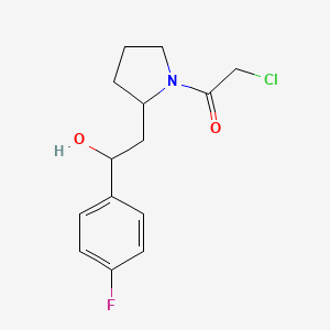 molecular formula C14H17ClFNO2 B2585195 2-Chloro-1-[2-[2-(4-fluorophenyl)-2-hydroxyethyl]pyrrolidin-1-yl]ethanone CAS No. 2411198-67-7