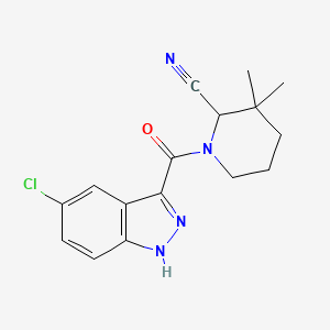 molecular formula C16H17ClN4O B2585216 1-(5-Chloro-1H-indazole-3-carbonyl)-3,3-dimethylpiperidine-2-carbonitrile CAS No. 2127300-89-2