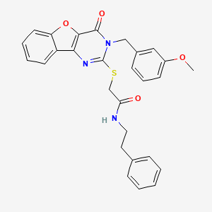 molecular formula C28H25N3O4S B2585224 2-{[3-(3-methoxybenzyl)-4-oxo-3,4-dihydro[1]benzofuro[3,2-d]pyrimidin-2-yl]sulfanyl}-N-(2-phenylethyl)acetamide CAS No. 899754-56-4