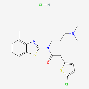 molecular formula C19H23Cl2N3OS2 B2585233 2-(5-chlorothiophen-2-yl)-N-(3-(dimethylamino)propyl)-N-(4-methylbenzo[d]thiazol-2-yl)acetamide hydrochloride CAS No. 1329953-78-7